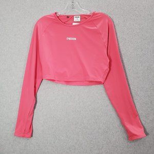 Gymshark Women Activewear Top Medium Pink Shirt Logo Crop Long‎ Sleeve Tee